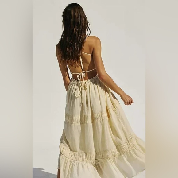 Free People Boho Maxi Dress Cream/White NWT 100% Cotton Adjustable Straps Size L - Picture 3 of 8